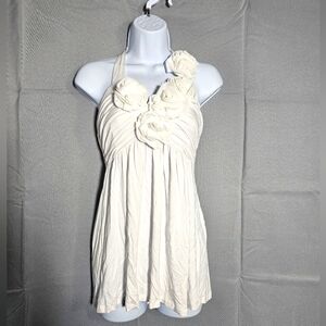 Boston Proper Y2K 90s White Rosett Sexy Boho Halter Top Size Small